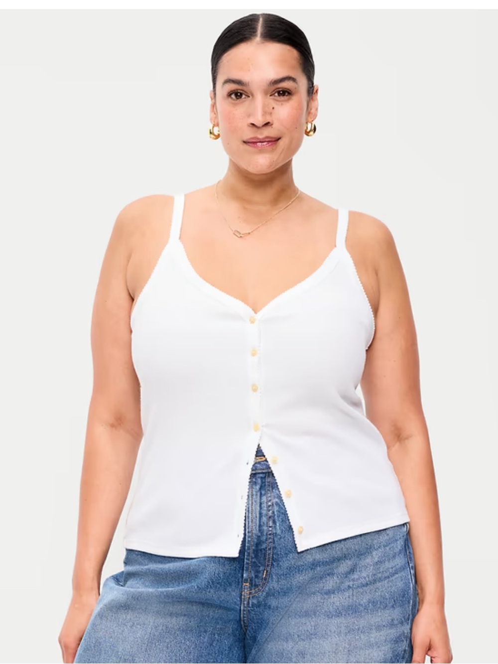 NWT Old Navy Button-Front Cami Tank Top in White Lillies